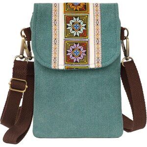 Women's Pine Green Vintage Embroidered Cute Mini Cross Body Bag Small Handbags